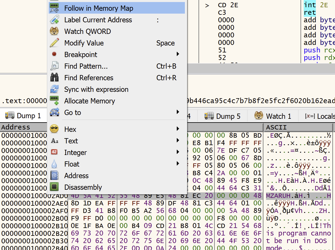 Follow in Memory Map